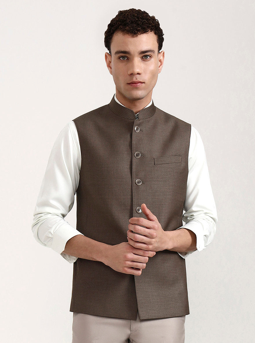 Light Brown Solid Modi Jacket | JadeBlue