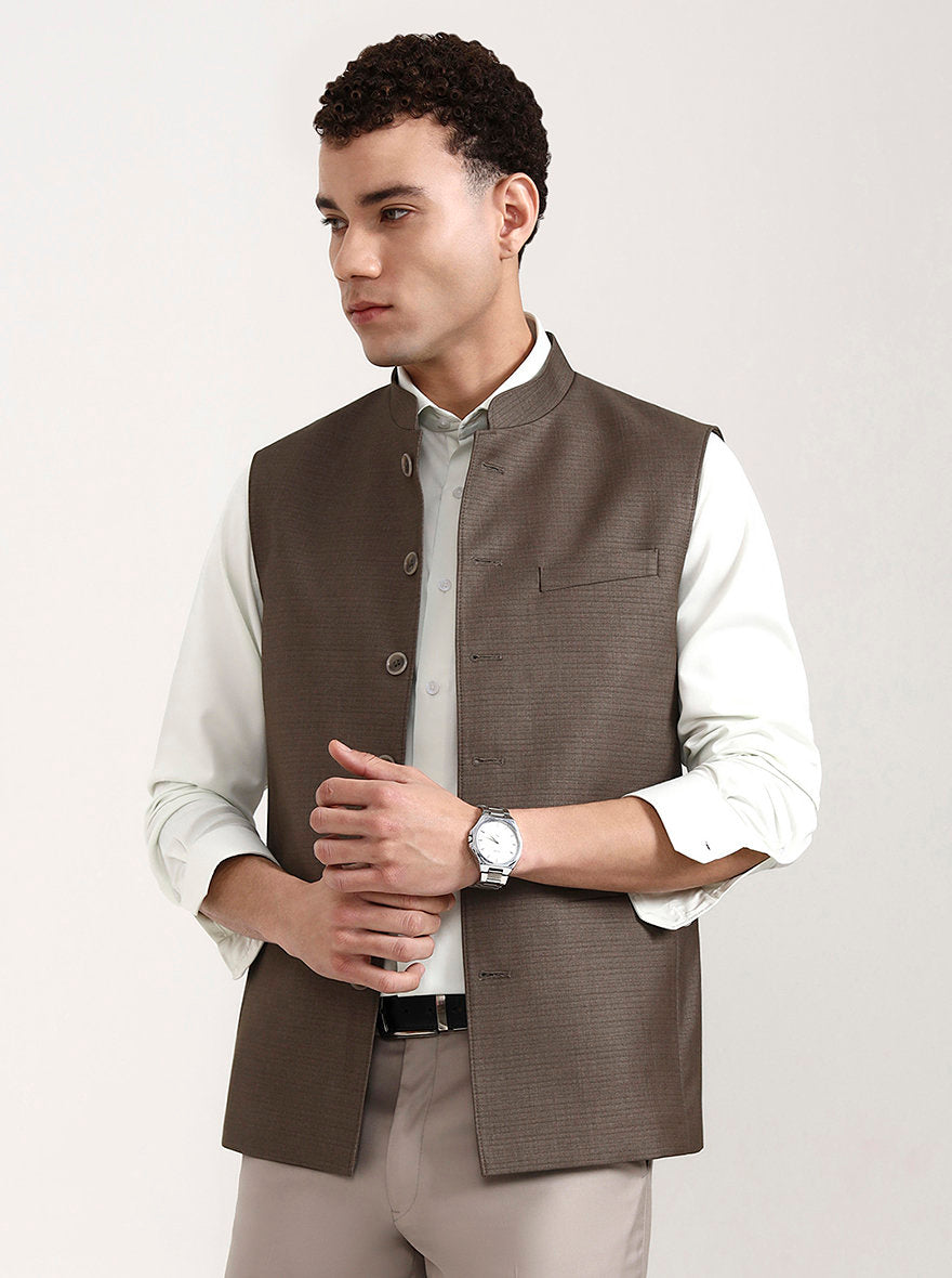 Light Brown Solid Modi Jacket | JadeBlue