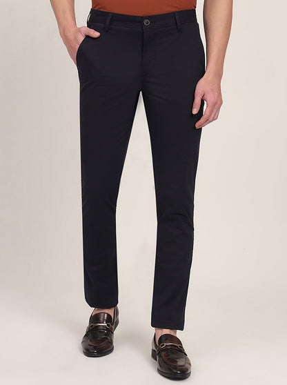 Navy Blue Solid Uno Fit Casual Trouser | JadeBlue