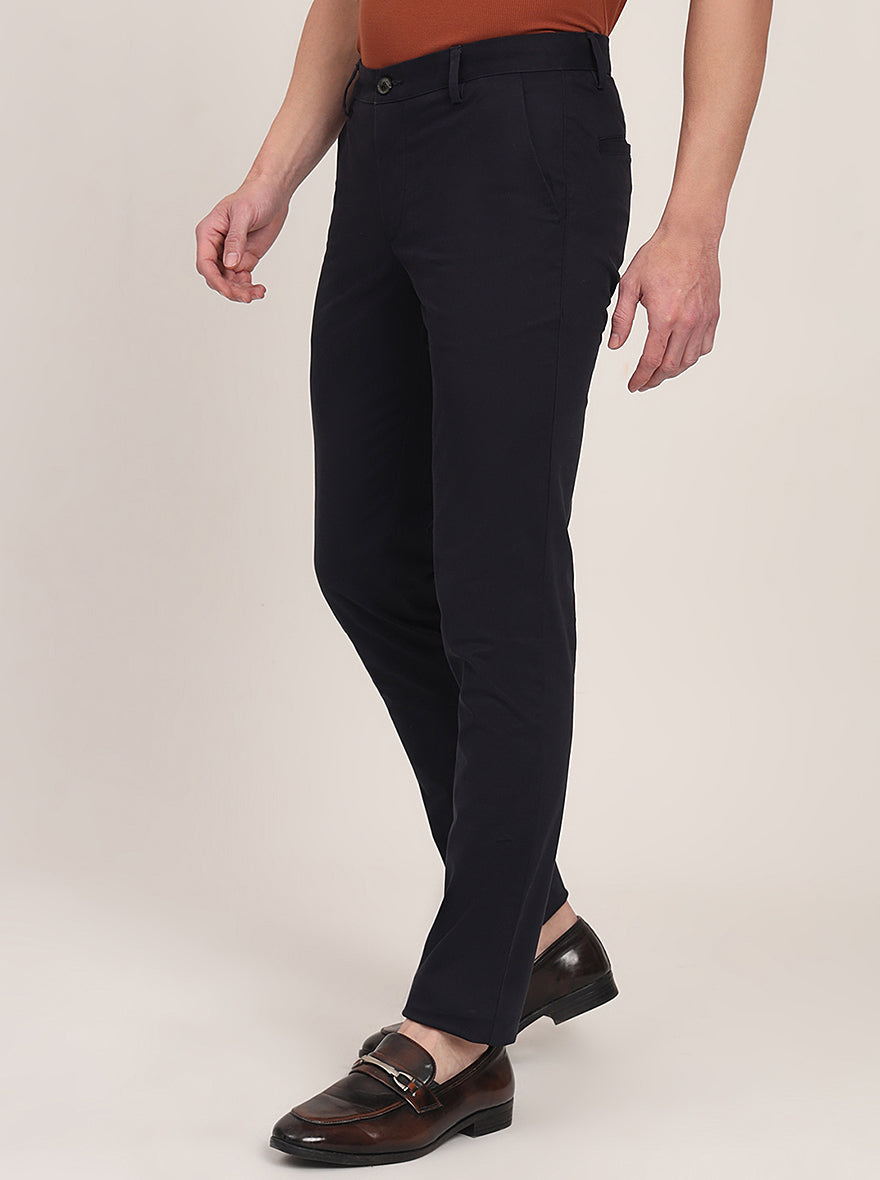 Navy Blue Solid Uno Fit Casual Trouser | JadeBlue
