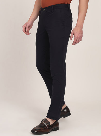 Navy Blue Solid Uno Fit Casual Trouser | JadeBlue