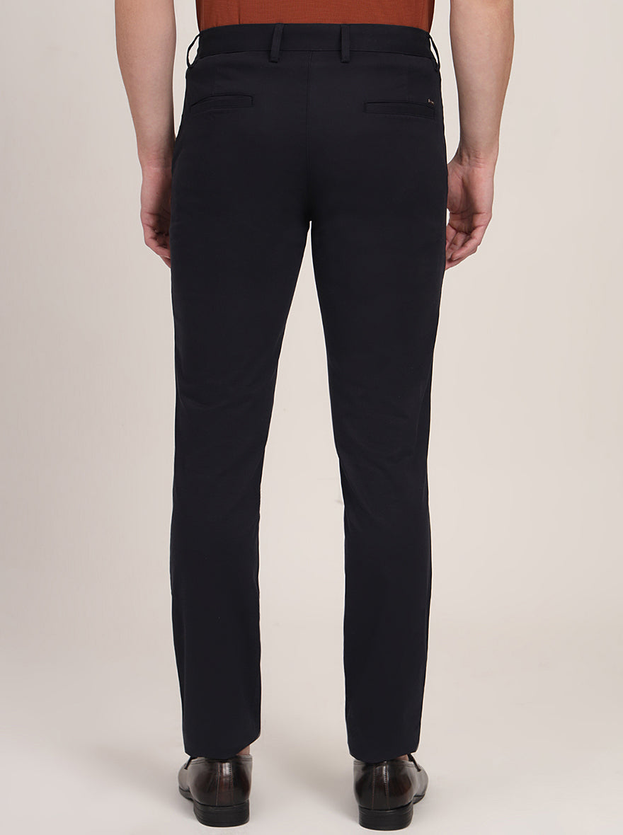 Navy Blue Solid Uno Fit Casual Trouser | JadeBlue