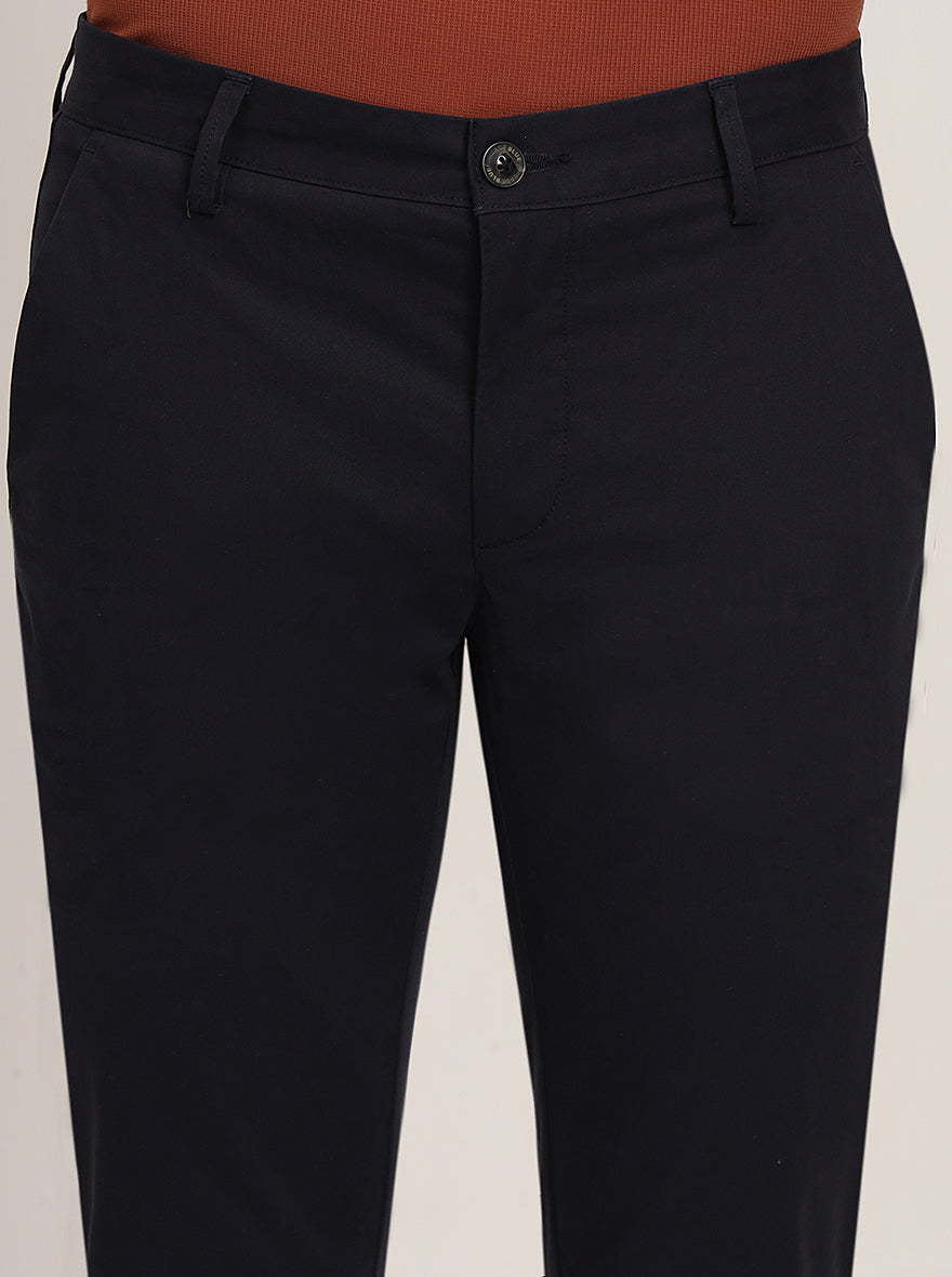 Navy Blue Solid Uno Fit Casual Trouser | JadeBlue