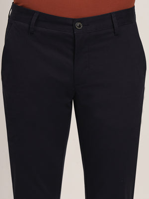 Navy Blue Solid Uno Fit Casual Trouser | JadeBlue