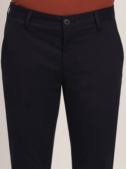 Navy Blue Solid Uno Fit Casual Trouser | JadeBlue