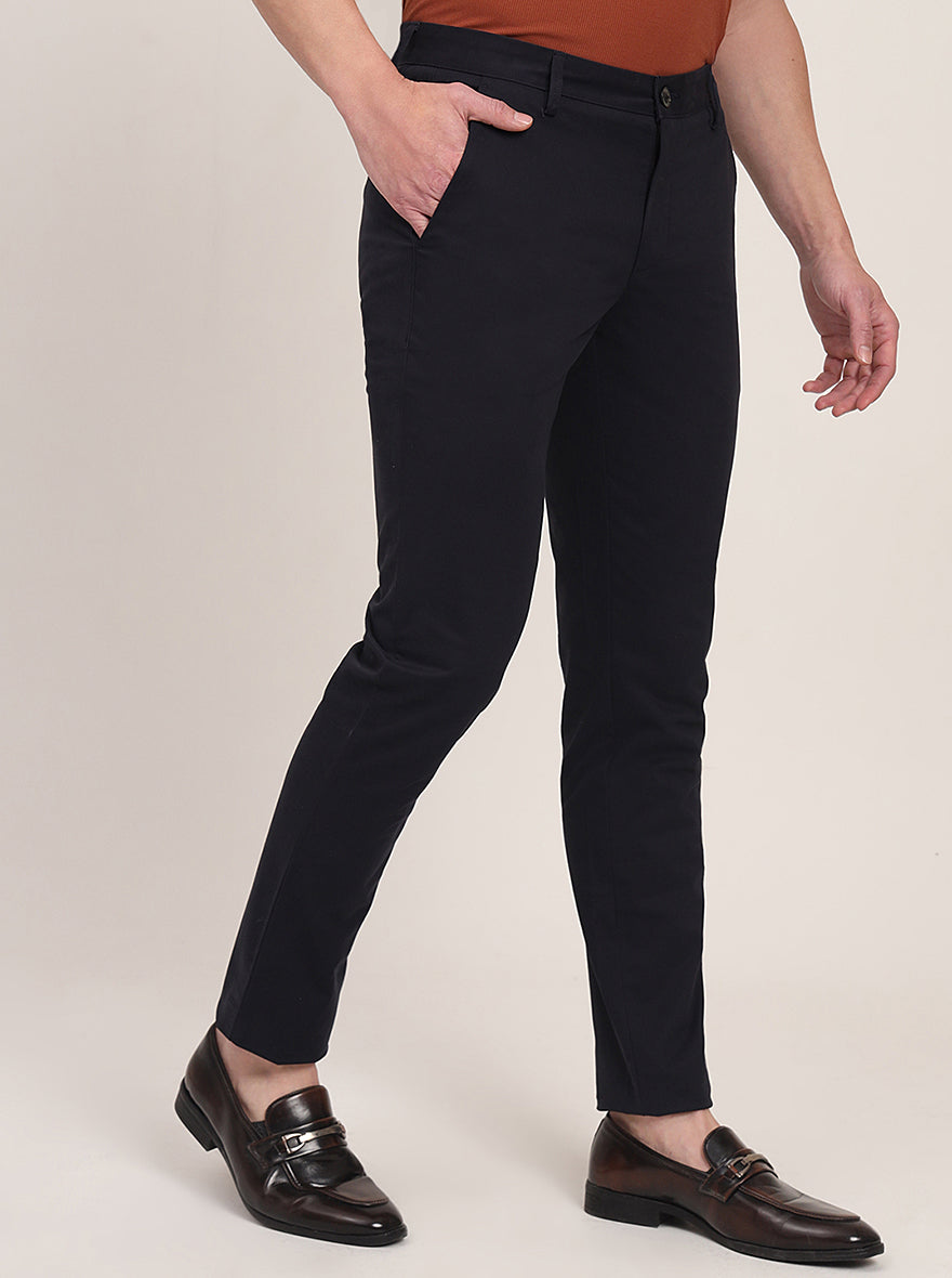 Navy Blue Solid Uno Fit Casual Trouser | JadeBlue