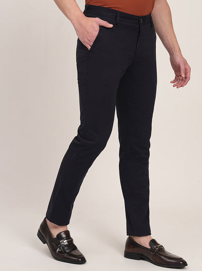 Navy Blue Solid Uno Fit Casual Trouser | JadeBlue