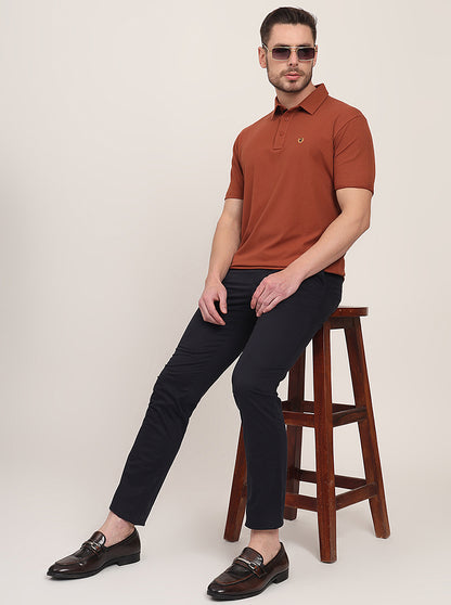 Navy Blue Solid Uno Fit Casual Trouser | JadeBlue