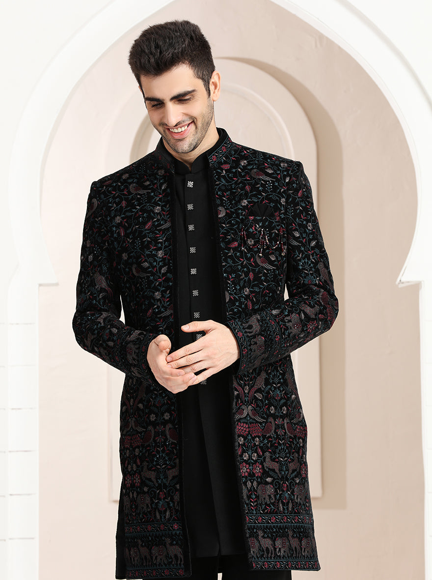 Black Embroidered Indowestern | TULA