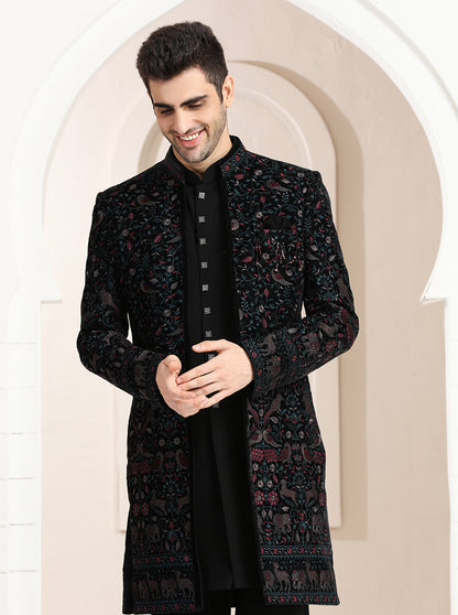 Black Embroidered Indowestern | TULA