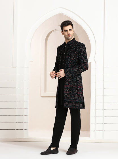 Black Embroidered Indowestern | TULA