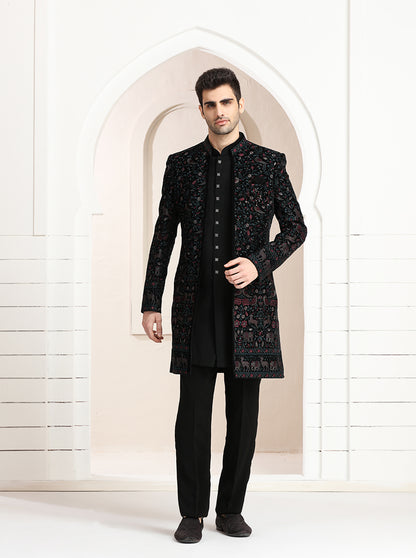 Black Embroidered Indowestern | TULA