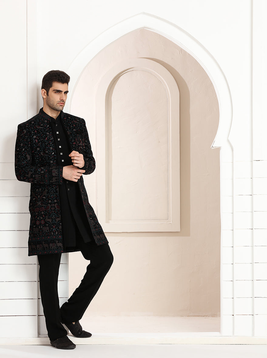 Black Embroidered Indowestern | TULA