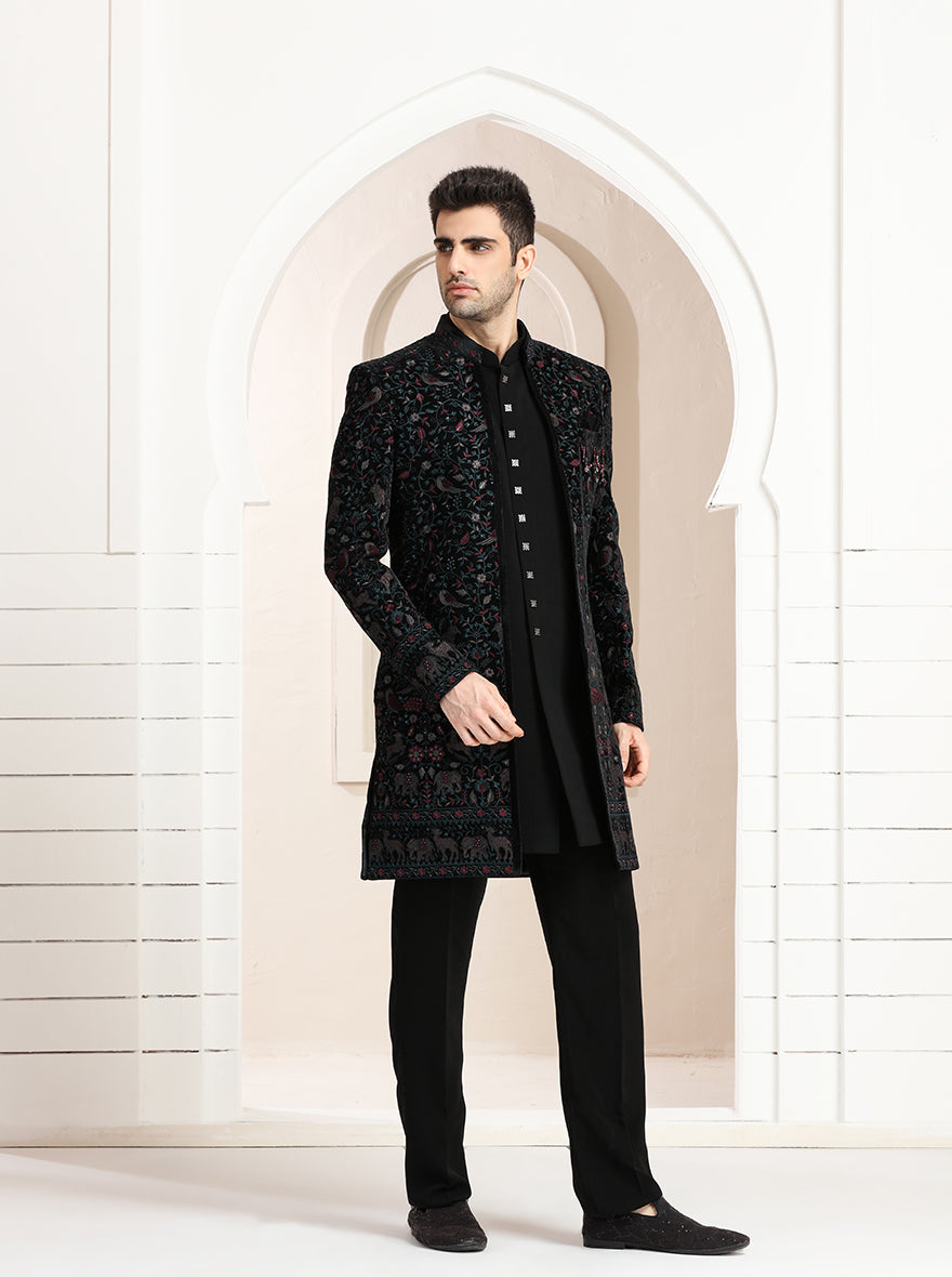 Black Embroidered Indowestern | TULA