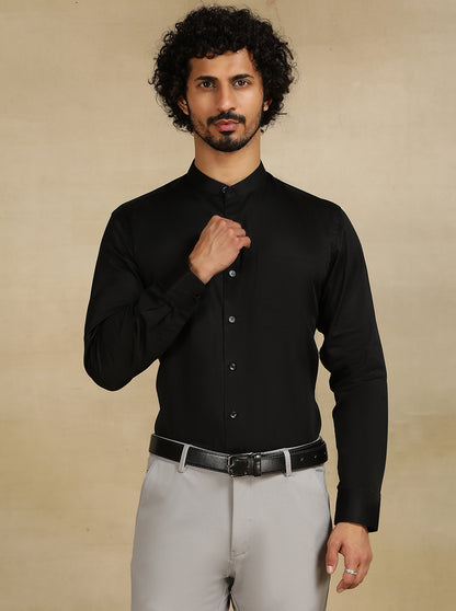 Black Solid Slim Fit Formal Shirt | Metal