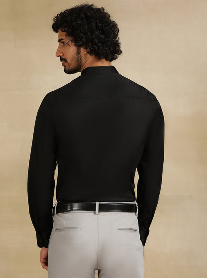 Black Solid Slim Fit Formal Shirt | Metal