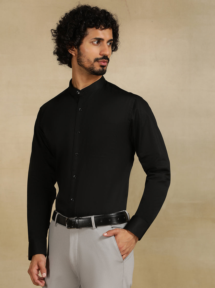 Black Solid Slim Fit Formal Shirt | Metal