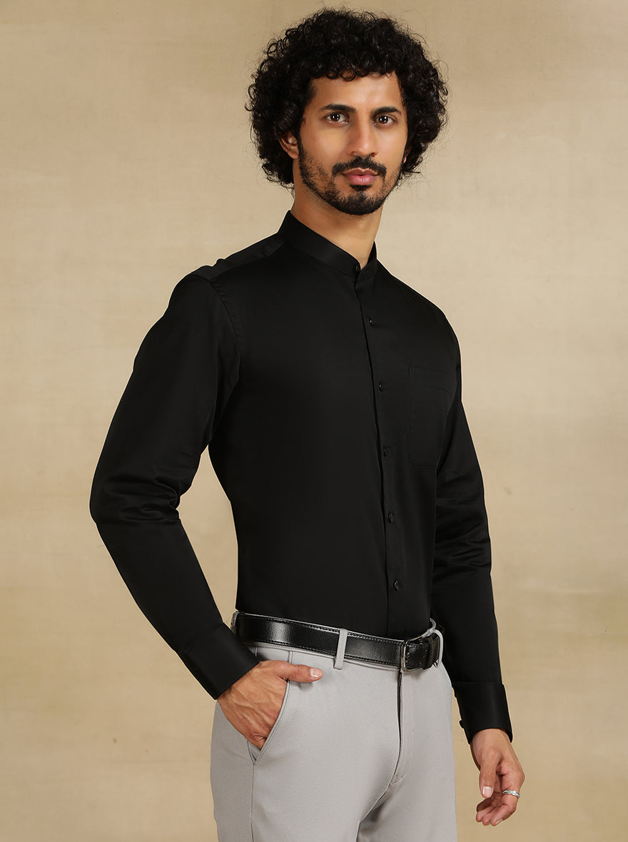 Black Solid Slim Fit Formal Shirt | Metal