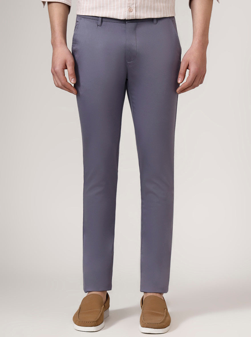 Grey Solid Super Slim Fit Casual Trouser | Greenfibre