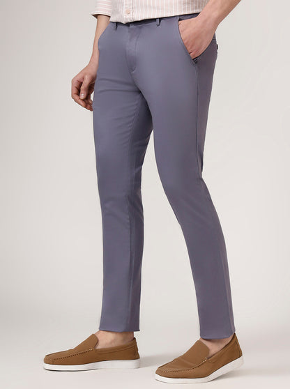 Grey Solid Super Slim Fit Casual Trouser | Greenfibre