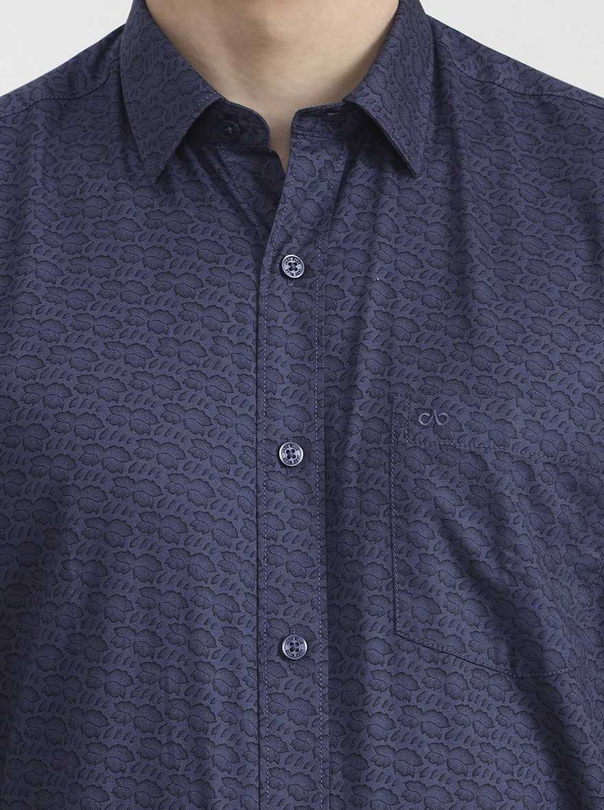 Medium Blue Printed Tailored Fit Semi Casual Shirt | JadeBlue