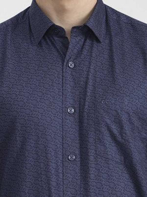 Medium Blue Printed Tailored Fit Semi Casual Shirt | JadeBlue