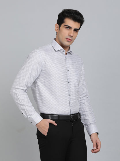 Grey Checked Regular Fit Formal Shirt | Greenfibre