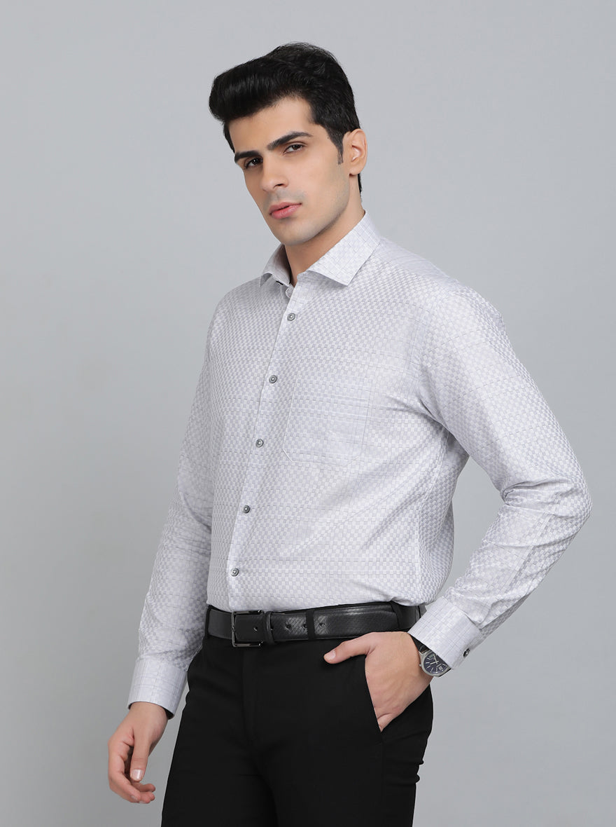 Grey Checked Regular Fit Formal Shirt | Greenfibre