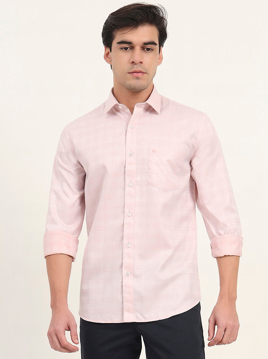 Light Orange Checked Smart Fit Semi Casual Shirt | Greenfibre