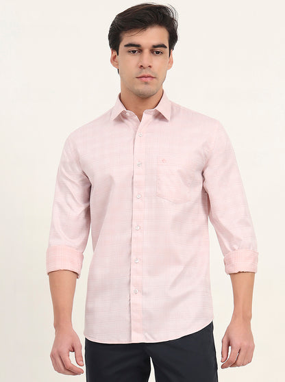 Light Orange Checked Smart Fit Semi Casual Shirt | Greenfibre