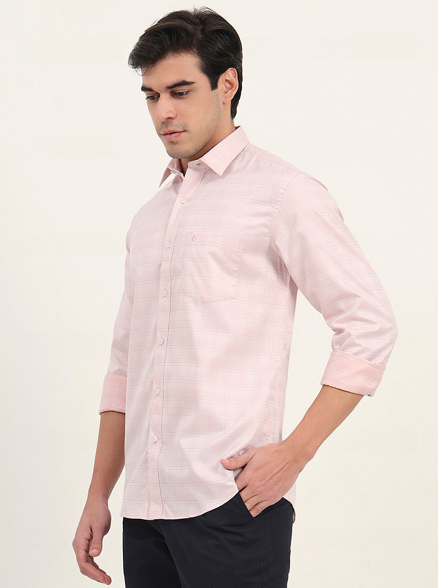 Light Orange Checked Smart Fit Semi Casual Shirt | Greenfibre