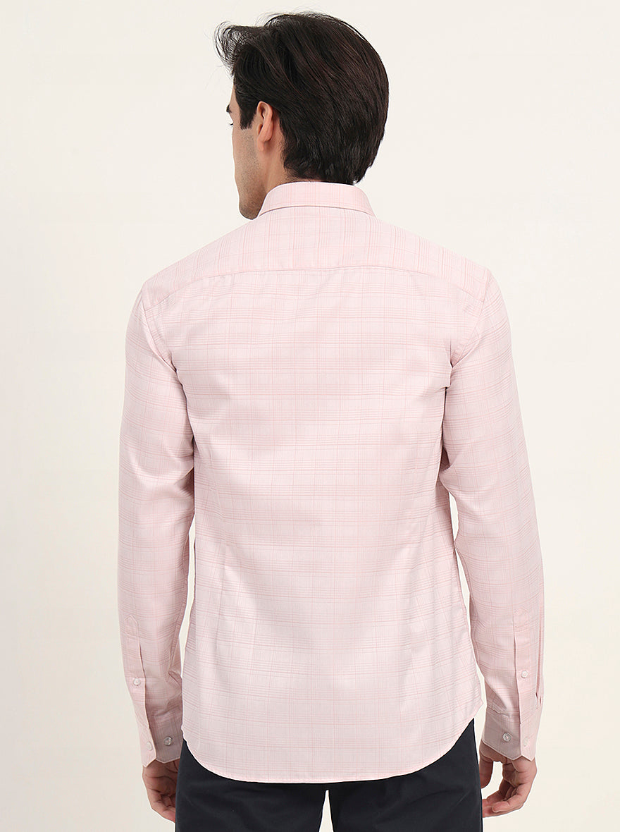 Light Orange Checked Smart Fit Semi Casual Shirt | Greenfibre