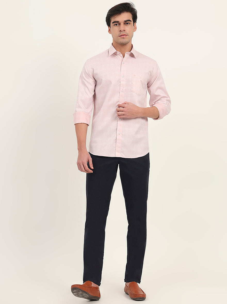 Light Orange Checked Smart Fit Semi Casual Shirt | Greenfibre