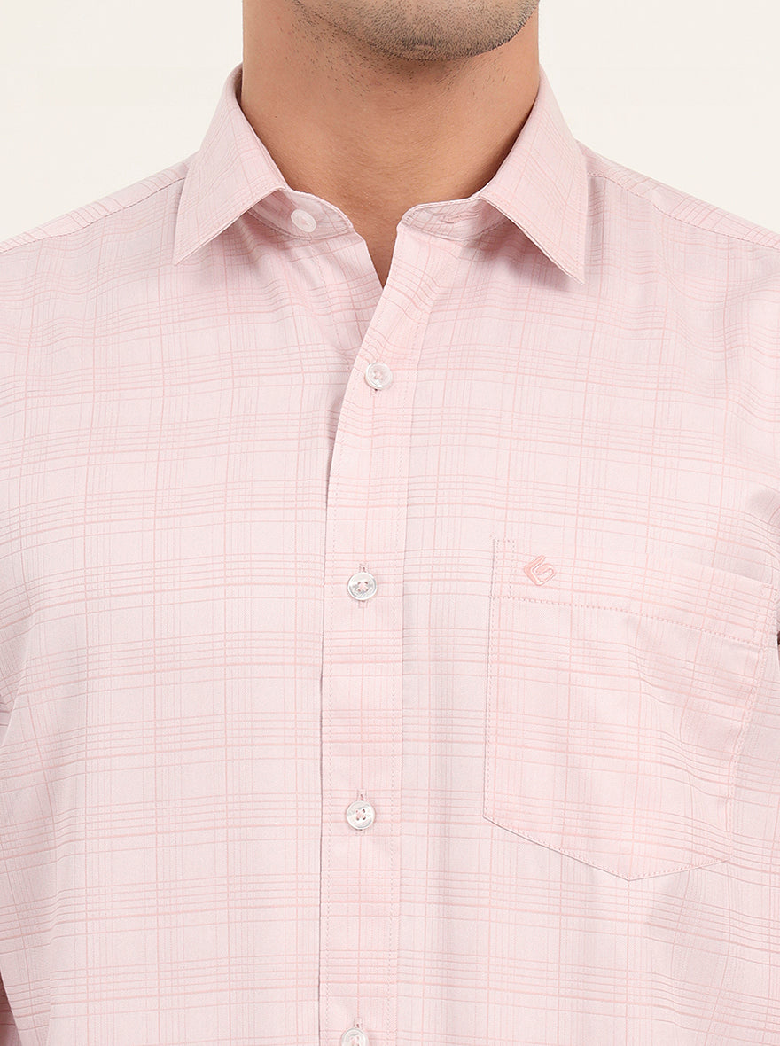 Light Orange Checked Smart Fit Semi Casual Shirt | Greenfibre