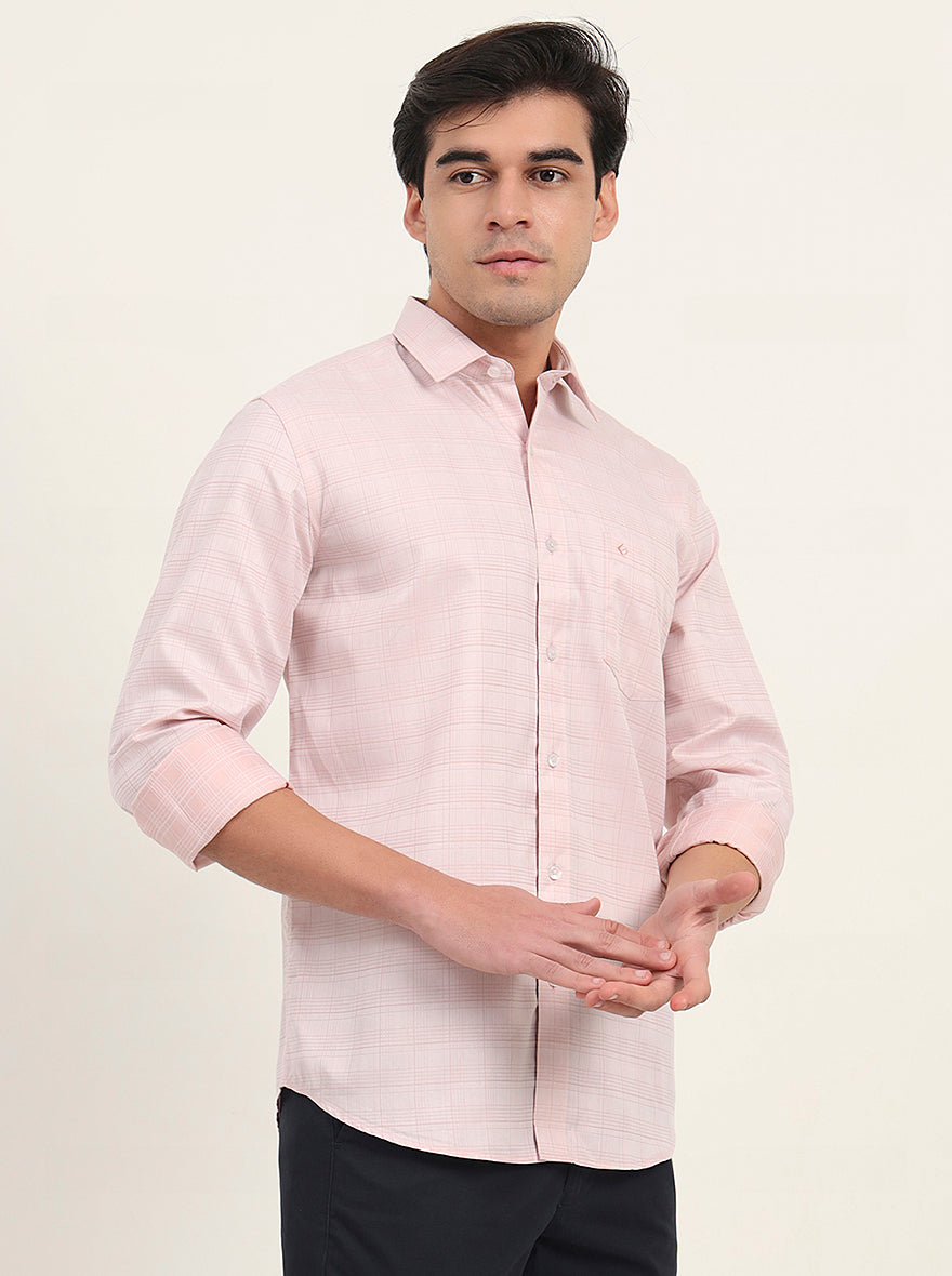 Light Orange Checked Smart Fit Semi Casual Shirt | Greenfibre