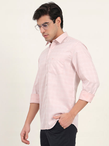 Light Orange Checked Smart Fit Semi Casual Shirt | Greenfibre