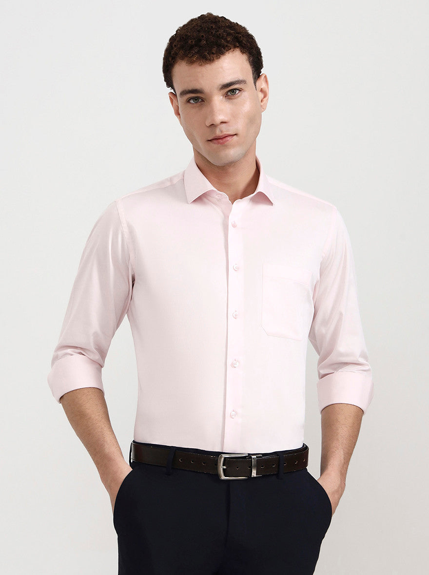 Pink Solid Slim Fit Formal Shirt | Metal