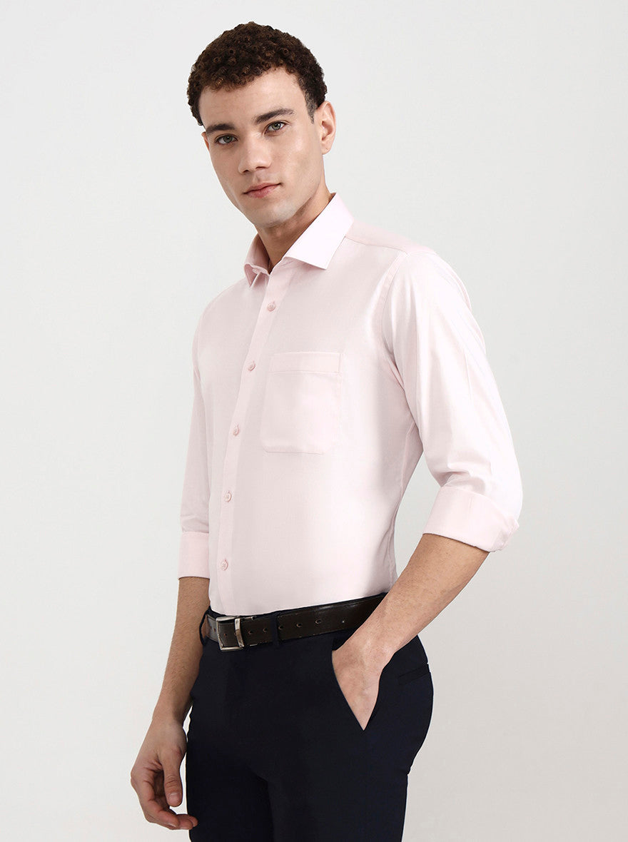 Pink Solid Slim Fit Formal Shirt | Metal