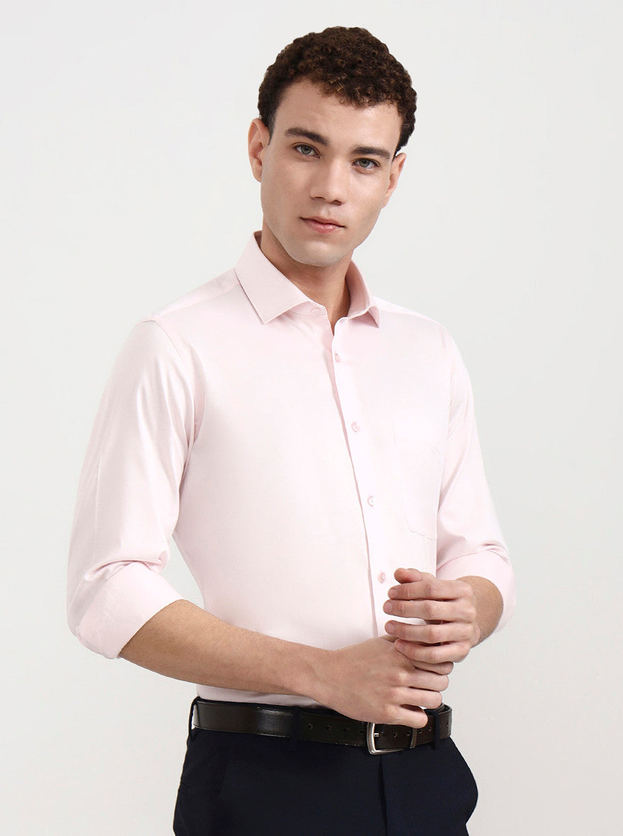 Pink Solid Slim Fit Formal Shirt | Metal