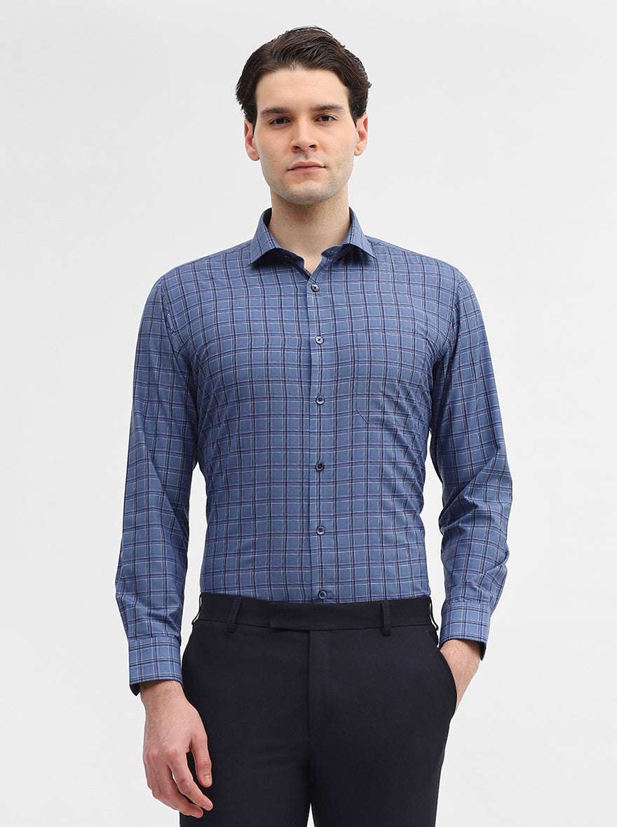 Blue Checked Regular Fit Formal Shirt | Greenfibre