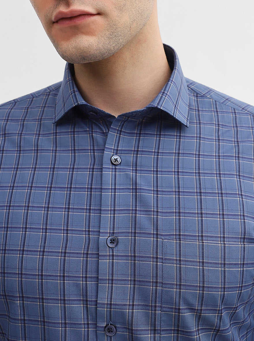 Blue Checked Regular Fit Formal Shirt | Greenfibre