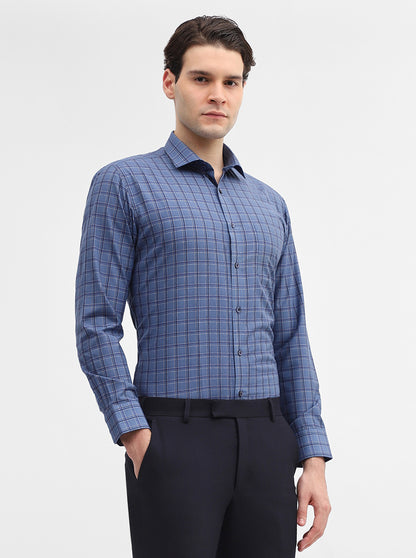 Blue Checked Regular Fit Formal Shirt | Greenfibre