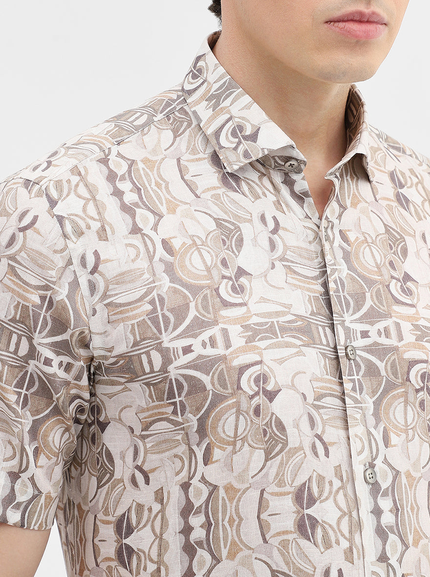 Brown & White Printed Slim Fit Party Wear Shirt | Wyre