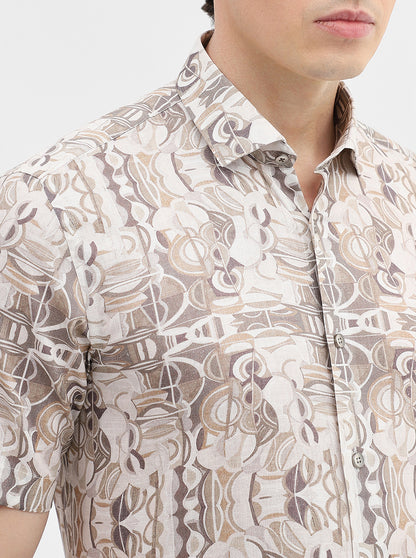 Brown & White Printed Slim Fit Party Wear Shirt | Wyre