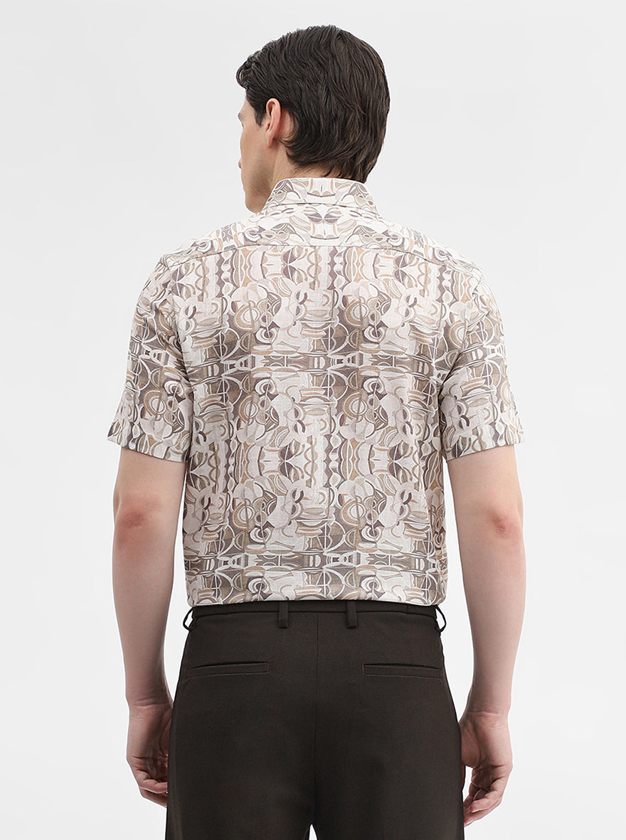 Brown & White Printed Slim Fit Party Wear Shirt | Wyre