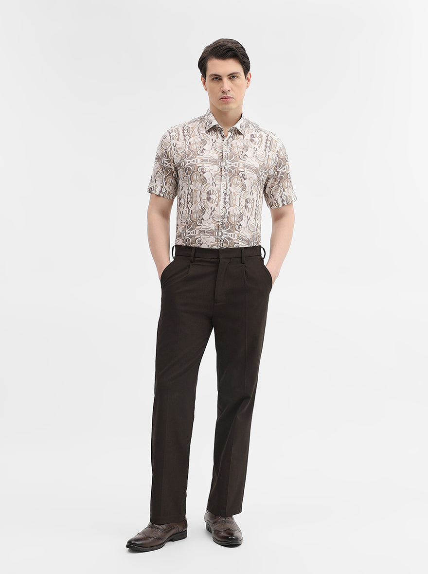 Brown & White Printed Slim Fit Party Wear Shirt | Wyre