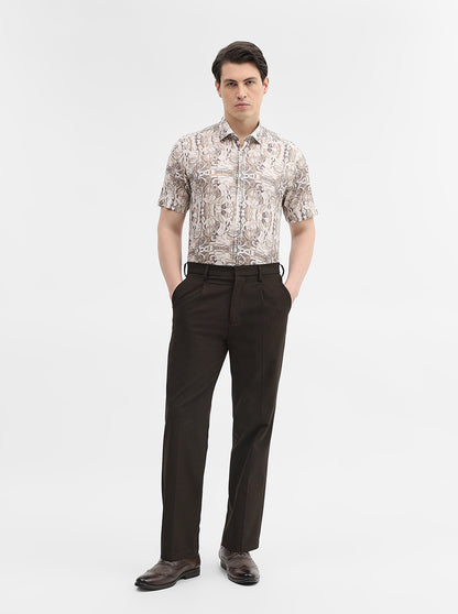 Brown & White Printed Slim Fit Party Wear Shirt | Wyre