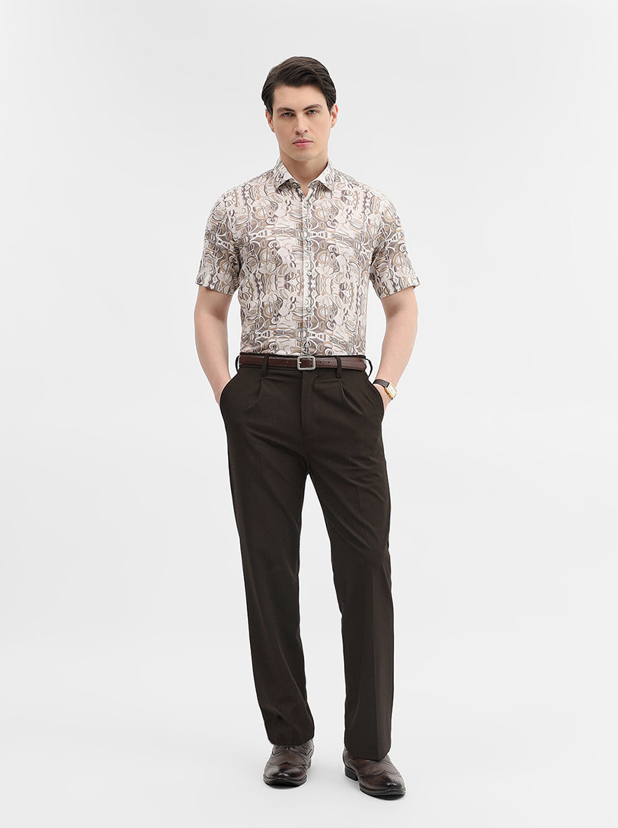 Brown & White Printed Slim Fit Party Wear Shirt | Wyre