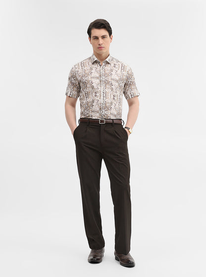 Brown & White Printed Slim Fit Party Wear Shirt | Wyre