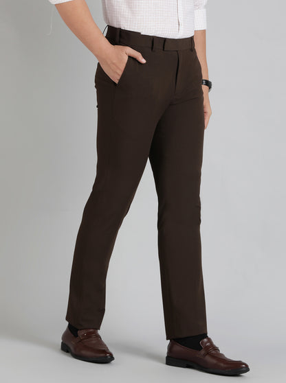 Brown Solid Slim Fit Formal Trouser | Metal